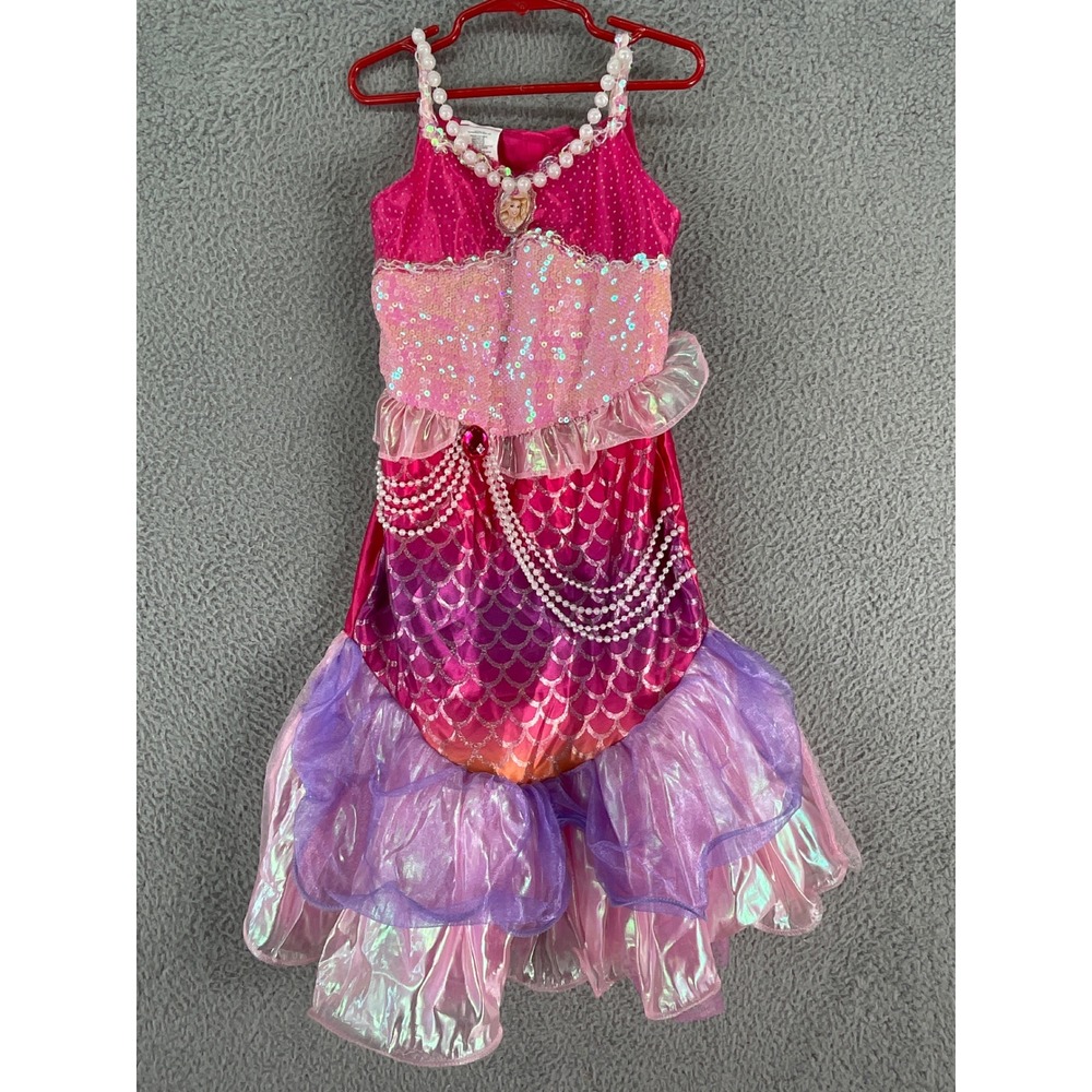 Just Play Barbie Mermaid Fantasy Dress Kids 4-6X Pink Sequin Costume Pearl Cameo